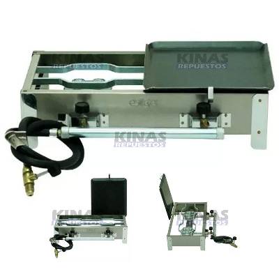 COCINA PORTATIL A GAS INOX 2 BOCAS C/CHAPA LISA CHICA