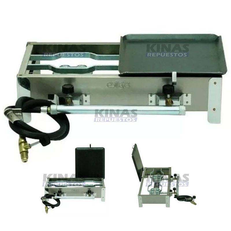 COCINA PORTATIL A GAS INOX 2 BOCAS C/CHAPA LISA CHICA